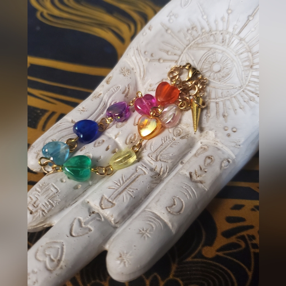 Handmade Colorful Hearts Gold Tone Bracelet